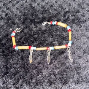 Beaded Anklet with Feather Charms